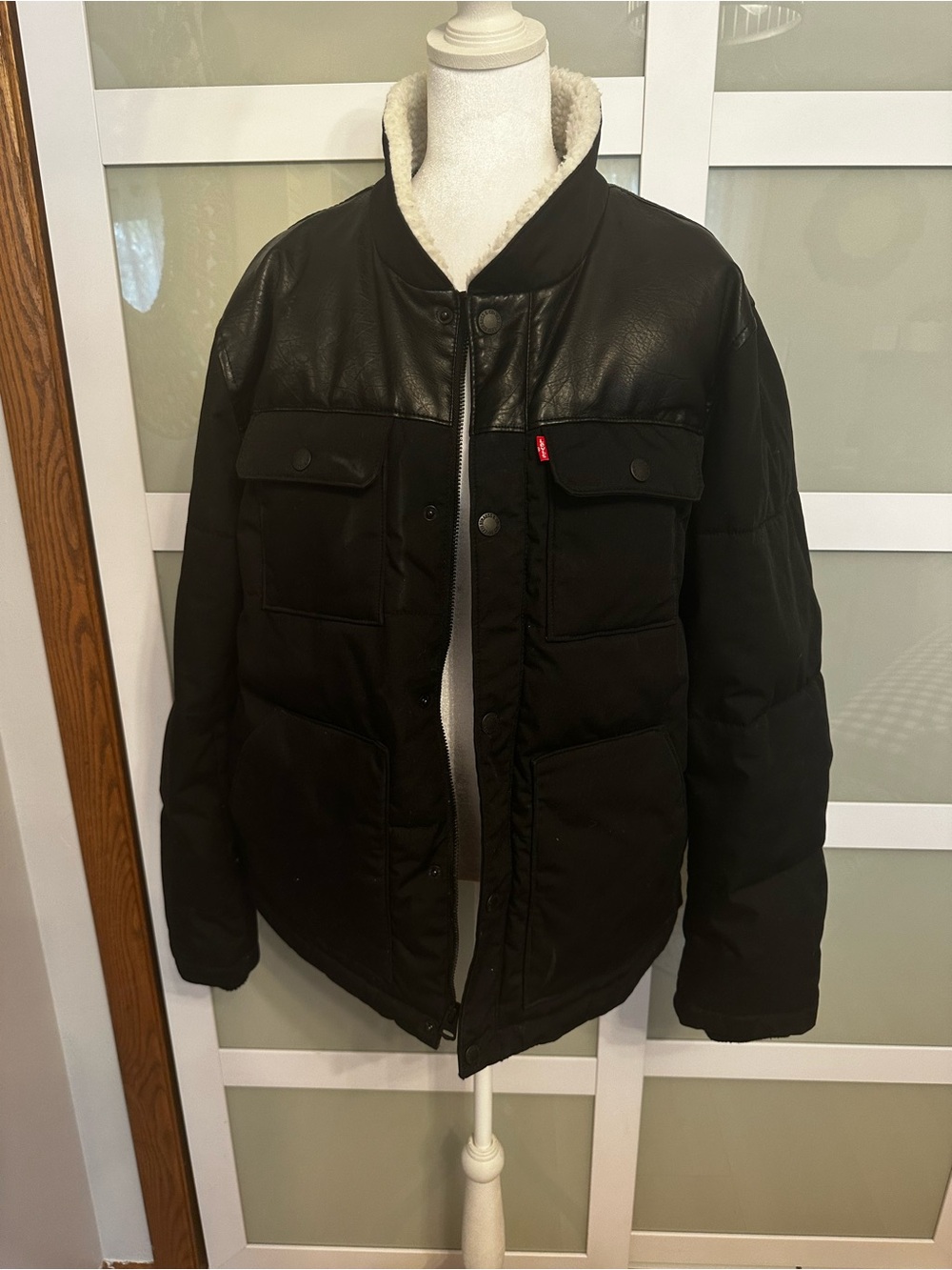Levi's Black Quilted Puffer Jacket with Sherpa Collar